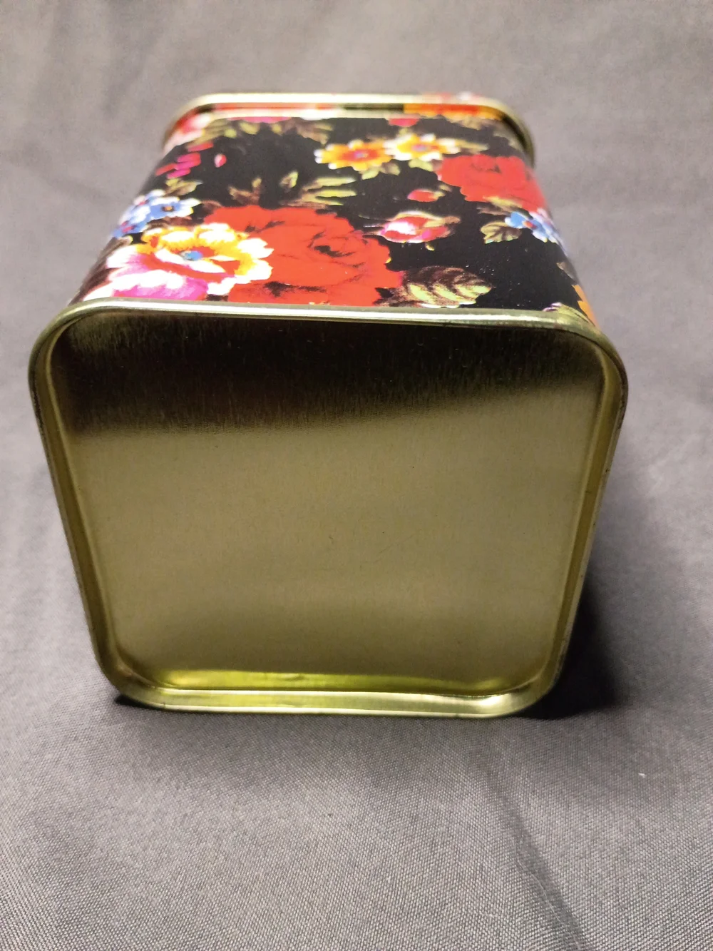 Floral Pattern Metal Storage Tin - Black with Red & Multicolor Flowers